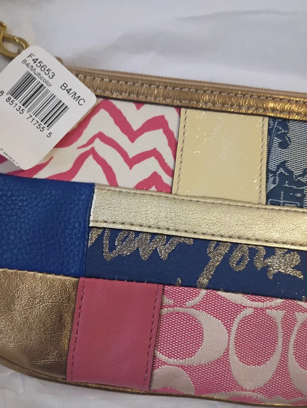 Coach Patchwork Wristlet in Pink, Blue, Gold, Cream